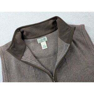 LL Bean Men XL Brown 100% Merino Lambswool Full Zip Ribbed Waterfowl Vest 245457